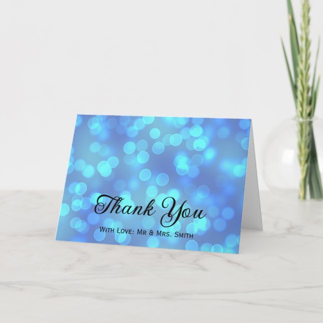 Tarjeta De Agradecimiento Purpurina Azul Confetti Sparkles Dots Gracias (Anverso)