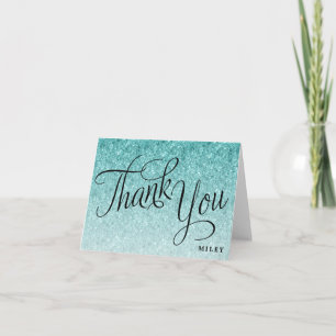 Tarjeta De Agradecimiento Purpurina azul guión de fantasía personalizado Gra