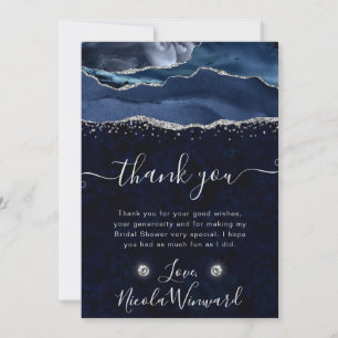 Tarjeta De Agradecimiento Purpurina azul y plata Agate Bridal Shower