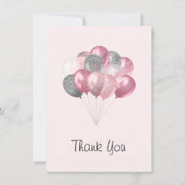 Tarjeta De Agradecimiento Purpurina Balloon Bunch Pink and Silver Gracias