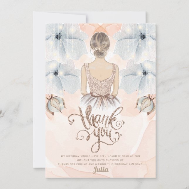 Tarjeta De Agradecimiento Purpurina Beige de la fiesta de cumpleaños de la p (Anverso)