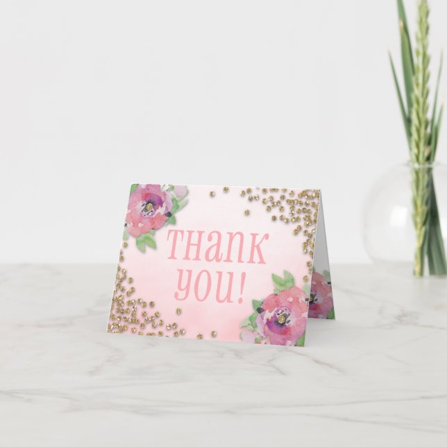 Tarjeta De Agradecimiento Purpurina Brunch and Bubbly Bridal Shower (Anverso)