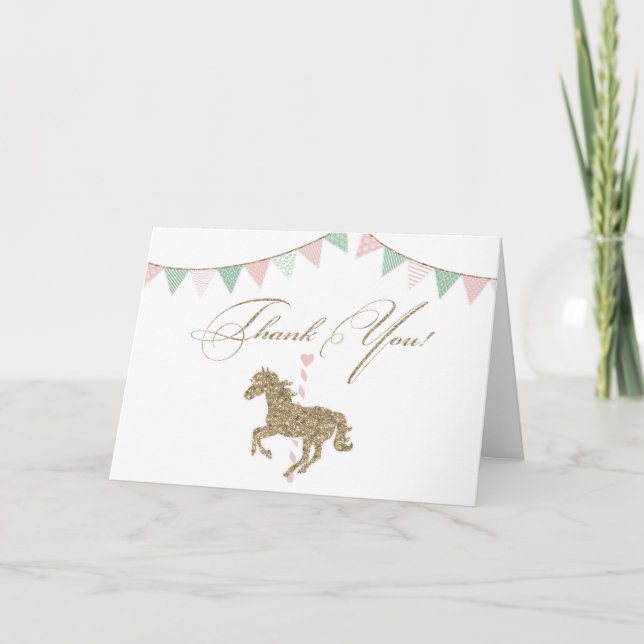 Tarjeta De Agradecimiento Purpurina Carousel Horse | Gracias (Anverso)