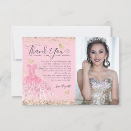 Tarjeta De Agradecimiento Purpurina clásico Rubor de oro rosa Quinceanera 2P