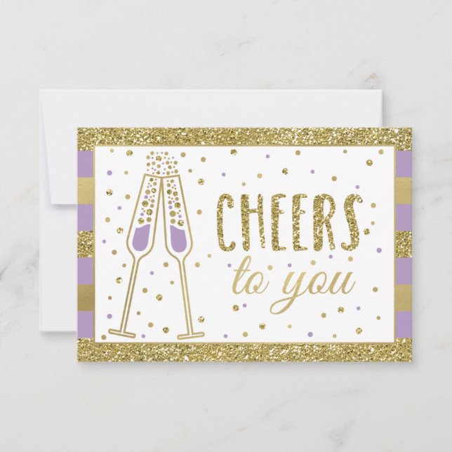 Tarjeta De Agradecimiento Purpurina De Burbujas Y Brunch Shower (Anverso)