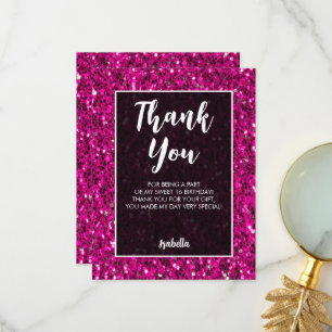 Tarjeta De Agradecimiento Purpurina de chispas rosadas calientes Sweet 16 gu