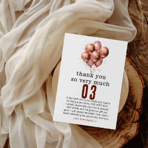 Tarjeta De Agradecimiento Purpurina de color de agua Rosa Globo de oro terce