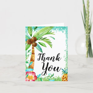 Tarjeta De Agradecimiento Purpurina de Faux-Baby Shower de Luau Tropical