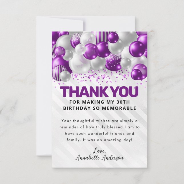 Tarjeta De Agradecimiento Purpurina de Glam Glam Morple Silver moderno (Anverso)