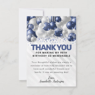 Tarjeta De Agradecimiento Purpurina de globo de plata azul de la Marina mode