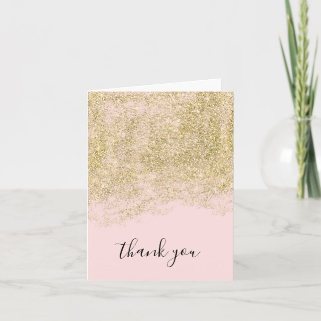 Tarjeta De Agradecimiento Purpurina de imitación de oro Rubor Pink Sparkle (Anverso)