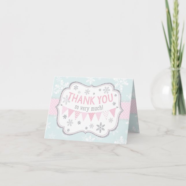 Tarjeta De Agradecimiento Purpurina de invierno de Snowflake Silver Gracias (Anverso)