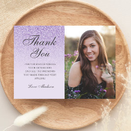 Tarjeta De Agradecimiento Purpurina de lavanda púrpura foto gracias Sweet 16