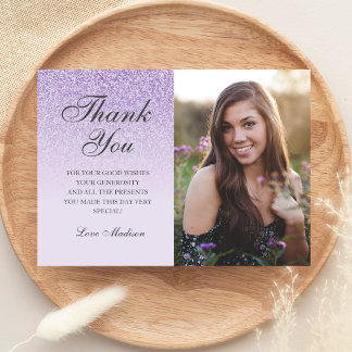Tarjeta De Agradecimiento Purpurina de lavanda púrpura foto gracias Sweet 16