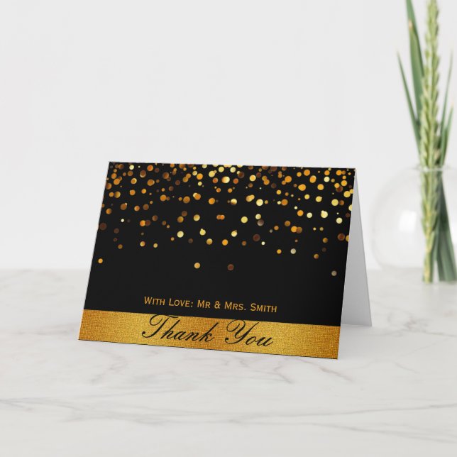 Tarjeta De Agradecimiento Purpurina de oro Budge Confetti Sparkles Gracias (Anverso)
