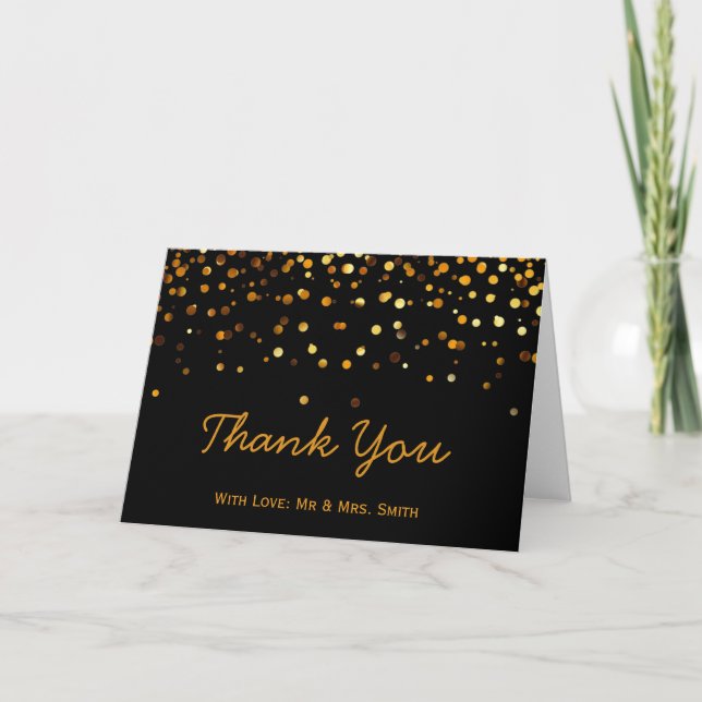 Tarjeta De Agradecimiento Purpurina de oro Confetti Sparkles Black Gracias (Anverso)