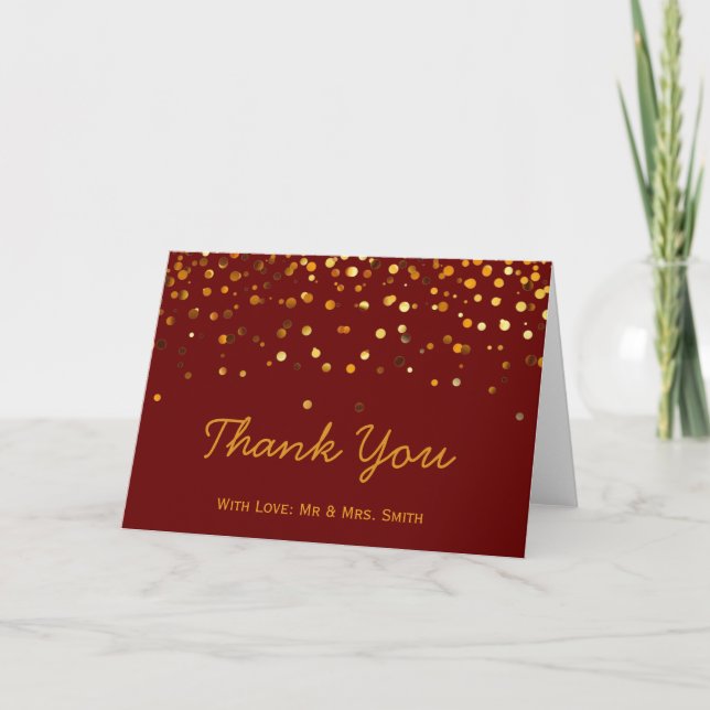 Tarjeta De Agradecimiento Purpurina de oro Confetti Sparkles Brown Gracias (Anverso)