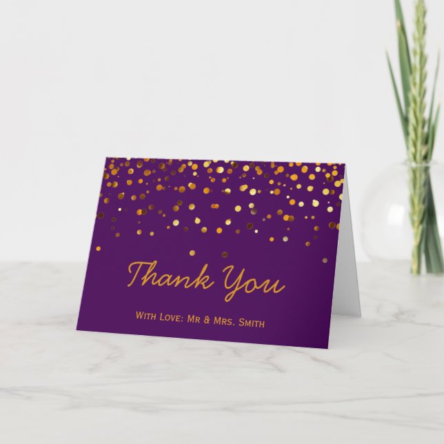Tarjeta De Agradecimiento Purpurina de oro Confetti Sparkles Gracias (Anverso)