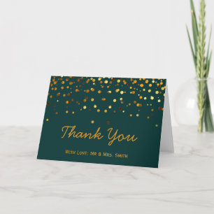 Tarjeta De Agradecimiento Purpurina de oro Confetti Sparkles Green Gracias
