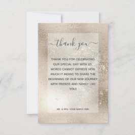 Tarjeta De Agradecimiento Purpurina de oro de Champagne Boda moderna