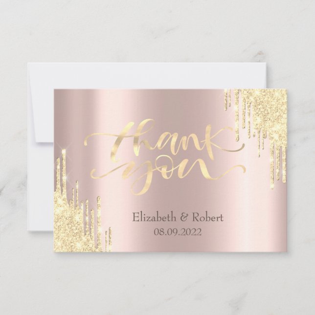Tarjeta De Agradecimiento Purpurina de oro de lujo Dris Rosa Gold (Anverso)