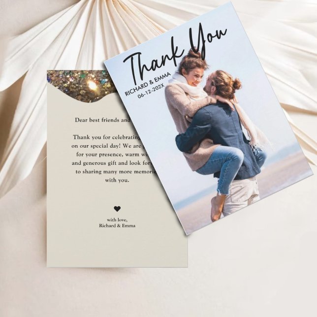 Tarjeta De Agradecimiento Purpurina de oro elegante | Boda fotográfico perso (Subido por el creador)