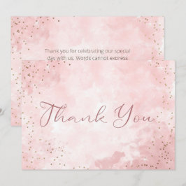 Tarjeta De Agradecimiento Purpurina de oro falso y Boda rosa moderno