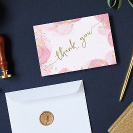 Tarjeta De Agradecimiento Purpurina De Oro Girly Moderno Resumen Tinta Rosa