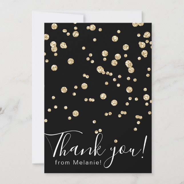 Tarjeta De Agradecimiento Purpurina de oro moderno negro confetti (Anverso)