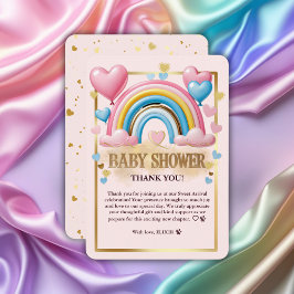 Tarjeta De Agradecimiento Purpurina de oro Pastel Hearts y Rainbow Baby Show