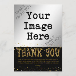 Tarjeta De Agradecimiento Purpurina de Oro y Negro GRACIAS - escritura a man