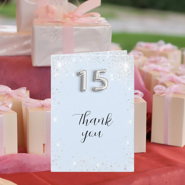 Tarjeta De Agradecimiento Purpurina de plata azul cielo claro Quinceanera (Subido por el creador)