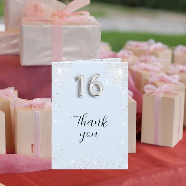 Tarjeta De Agradecimiento Purpurina de plata azul cielo claro Sweet 16 (Subido por el creador)
