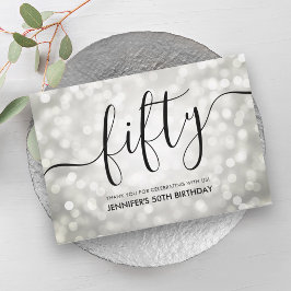 Tarjeta De Agradecimiento Purpurina de Plata Ilumina 50 cumpleaños Gracias