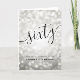 Tarjeta De Agradecimiento Purpurina de Plata Ilumina 60 cumpleaños Gracias