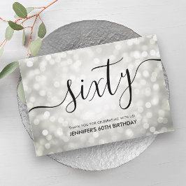 Tarjeta De Agradecimiento Purpurina de Plata Ilumina 60 cumpleaños Gracias