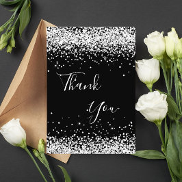 Tarjeta De Agradecimiento Purpurina de plata negra de cumpleaños, gracias