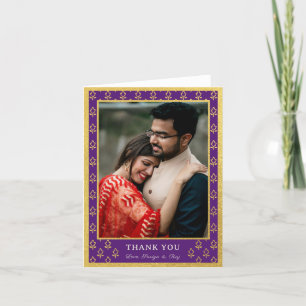 Tarjeta De Agradecimiento Purpurina de Relieve metalizado dorado Boda de flo