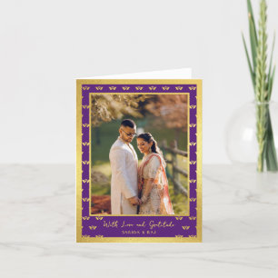 Tarjeta De Agradecimiento Purpurina dorado Lotus Flower Boda foto doblada