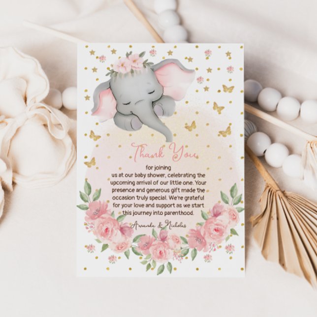 Tarjeta De Agradecimiento Purpurina elefante Rubor rosa botánico (Subido por el creador)