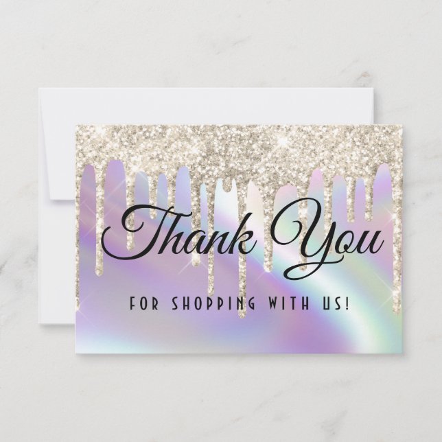 Tarjeta De Agradecimiento Purpurina espumoso Dris Faux Holographic Pearlesce (Anverso)
