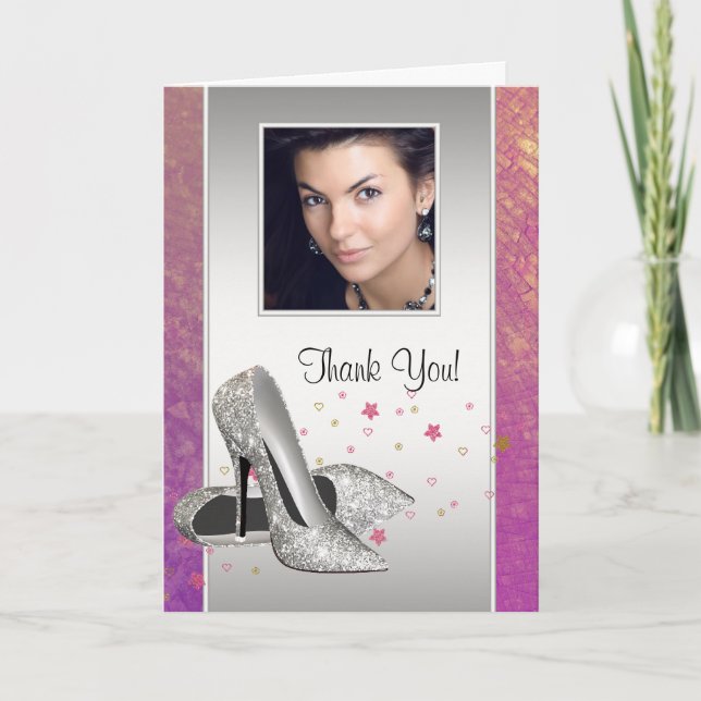 Tarjeta De Agradecimiento Purpurina HIgh Heel Shoes Photo You Cards (Anverso)