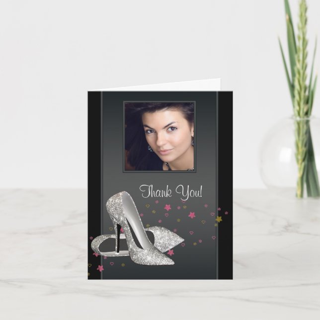 Tarjeta De Agradecimiento Purpurina HIgh Heel Shoes Photo You Cards (Anverso)
