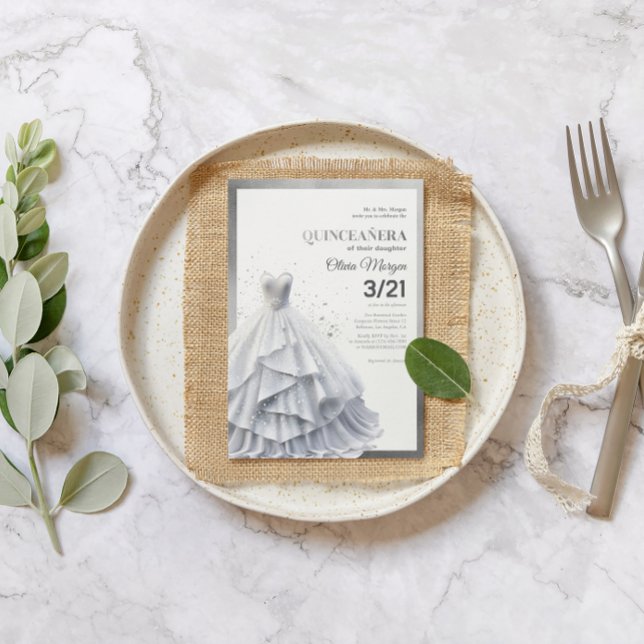 Tarjeta De Agradecimiento Purpurina lux plateado glamuroso y vestido de Reli (Subido por el creador)