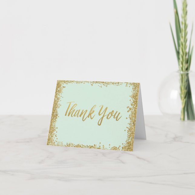 Tarjeta De Agradecimiento Purpurina Mint Gold Gracias (Anverso)