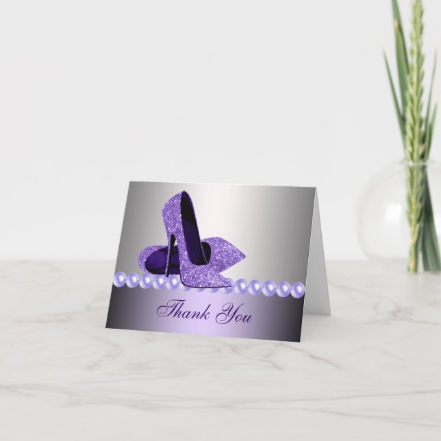 Tarjeta De Agradecimiento Purpurina Morple High Heel Shoes Gracias Cartas (Anverso)