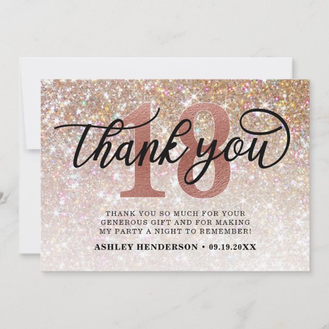Tarjeta De Agradecimiento Purpurina Ombre Sweet 18 Cumpleaños (Anverso)