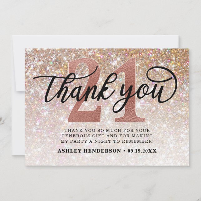 Tarjeta De Agradecimiento Purpurina Ombre Sweet 21º cumpleaños (Anverso)