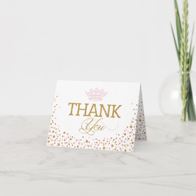 Tarjeta De Agradecimiento Purpurina Pink Sprinkles Royal Princess Gracias (Anverso)