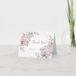 Tarjeta De Agradecimiento Purpurina Plata Floral Púrpura